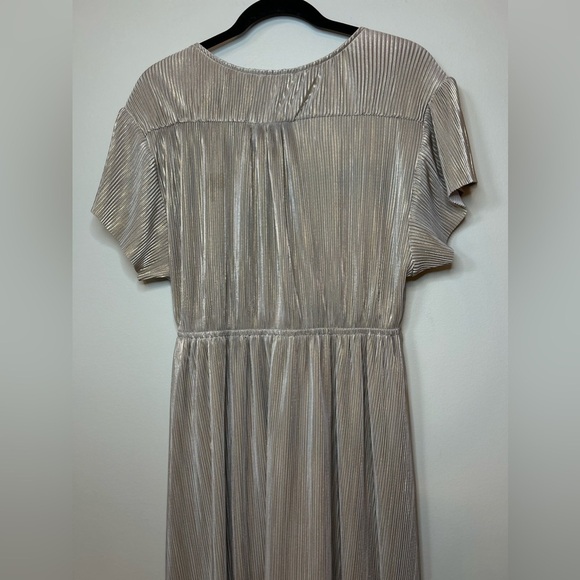See And Be Seen Gold Micro Pleat Faux Wrap Maxi Dress - Picture 8 of 12
